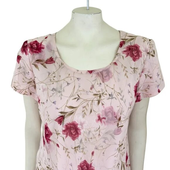 VTG 90s JESSICA HOWARD Lightweight Chiffon Floral Dress in Powder Pink SZ 12 - Picture 2 of 10